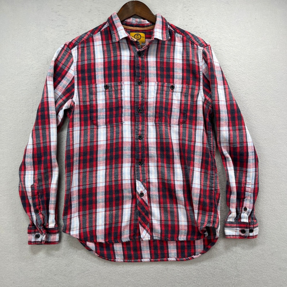 Stapleford Flannel Shirt Mens M Red White Plaid Button Up Work Chamois Grunge